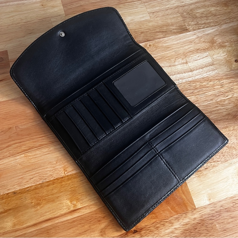 Vintage Coach Signature Jacquard Leather Black and Gray Continental Wallet - Picture 4 of 13